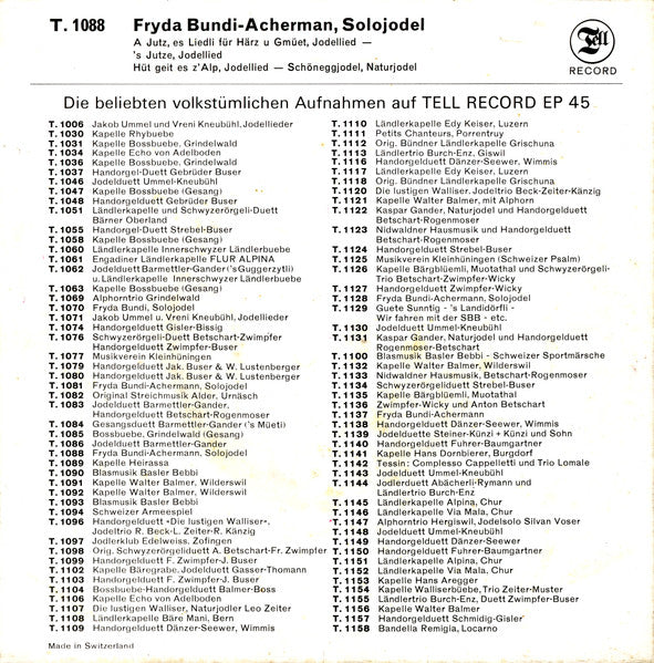 Fryda Bundi-Achermann - A Jutz, Es Liedli Für Härz U Gmüet Vinyl Singles Vinyl Goed / Hoes Redelijk