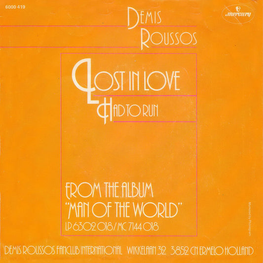 Demis Roussos - Lost In Love 41289 Vinyl Singles Vinyl Zeer Goed / Hoesje Goed "VINYLSINGLES.NL"