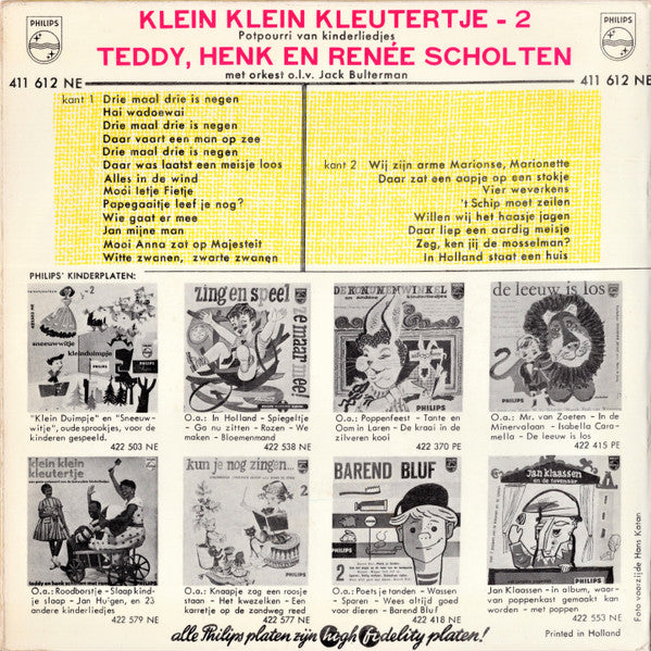 Teddy, Henk En René Scholten - Klein Klein Kleutertje * Vinyl Singles EP Vinyl Very Good (VG) <br> Hoes Good Plus (G+)