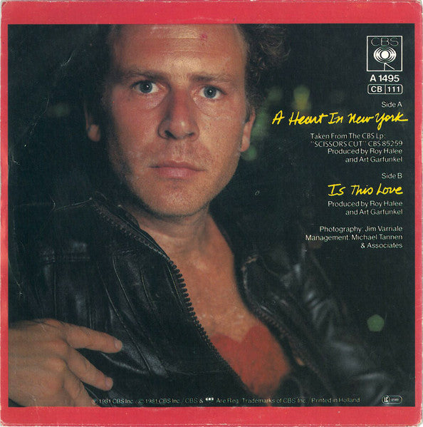Art Garfunkel - A Heart In New York Vinyl Singles Vinyl Very Good (VG) <br> Hoes Good Plus (G+)