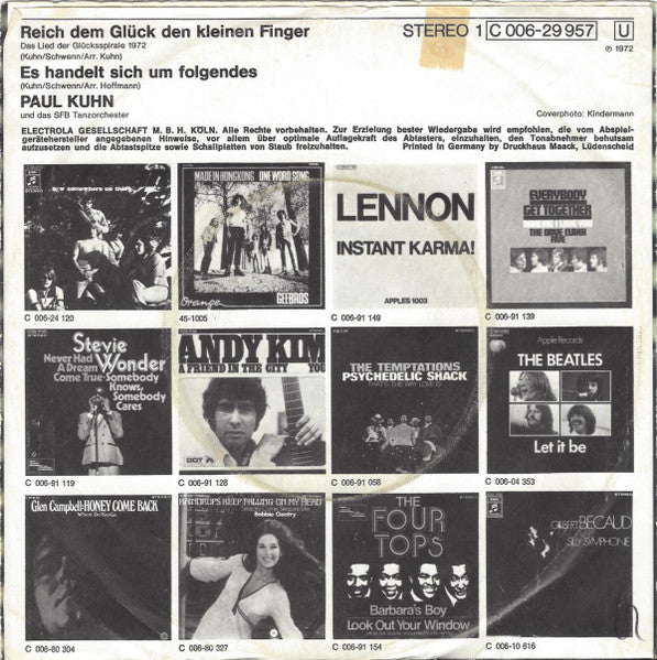 Paul Kuhn Und Das SFB Tanzorchester - Reich dem Glück den kleinen Finger Vinyl Singles Vinyl (VG) <br> Hoes (G+)