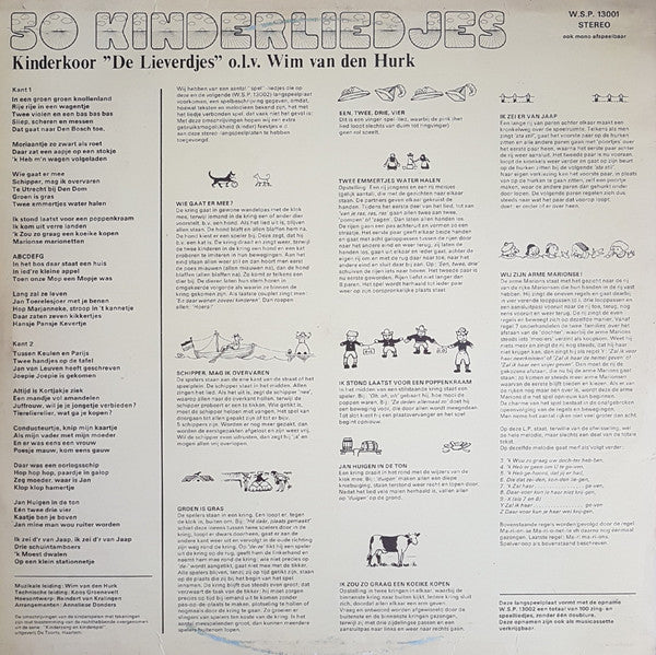 Kinderkoor De Lieverdjes - 50 Kinderliedjes (LP) Vinyl LP Vinyl Very Good (VG) <br> Hoes Good Plus (G+)