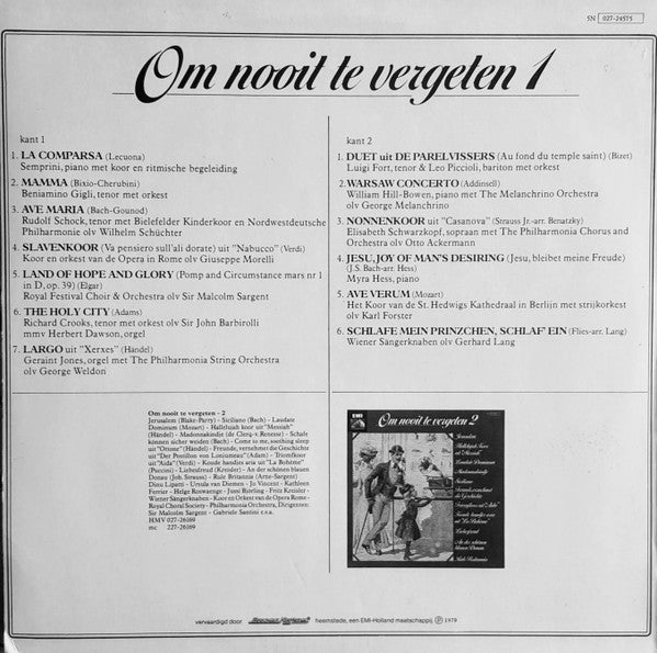 Various - Om Nooit Te Vergeten * (LP) Vinyl LP Vinyl Very Good (VG) <br> Hoes Good Plus (G+)