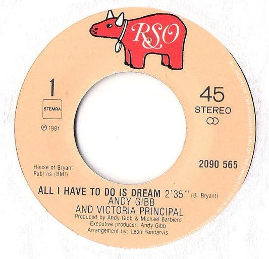 Andy Gibb And Victoria Principal - All I Have To Do Is Dream Vinyl Singles Vinyl Zeer Goed / Hoesje Goed "VINYLSINGLES.NL"