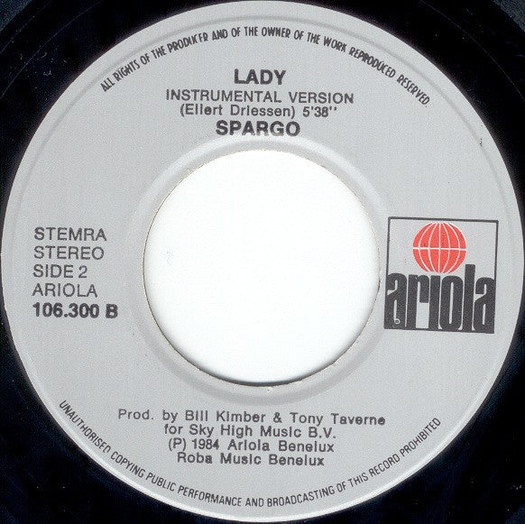 Spargo - Lady 30697 Vinyl Singles Vinyl Very Good (VG) <br> Hoes Good Plus (G+)