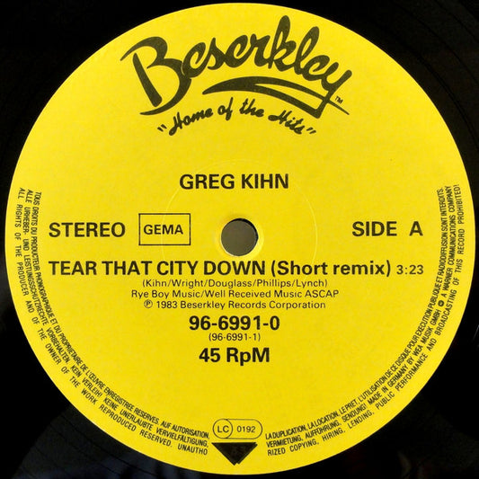 Greg Kihn Band - Tear That City Down (Maxi-Single) Maxi-Singles Media VG+ \ Sleeve G+