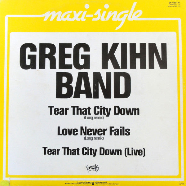 Greg Kihn Band - Tear That City Down (Maxi-Single) Maxi-Singles Vinyl Very Good (VG) <br> Hoes Good Plus (G+)