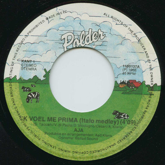 Aja van de Graaf - 'k Voel Me Prima Vinyl Singles Vinyl Zeer Goed / Hoesje Goed "VINYLSINGLES.NL"