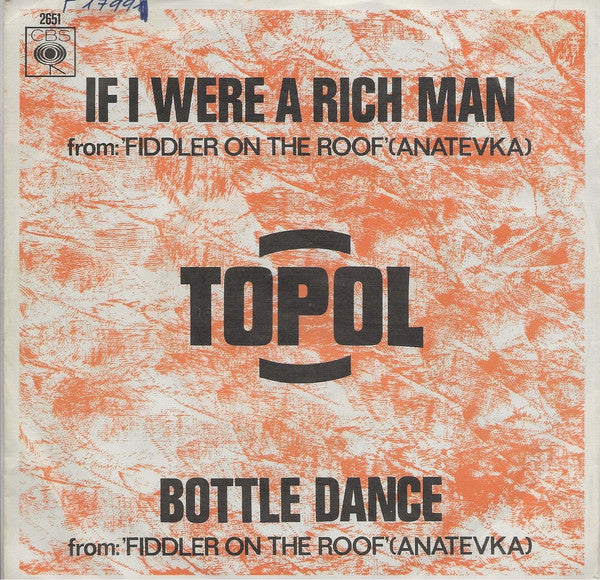 Topol - If I Were A Rich Man Vinyl Singles Vinyl Very Good (VG) <br> Hoes Good Plus (G+)