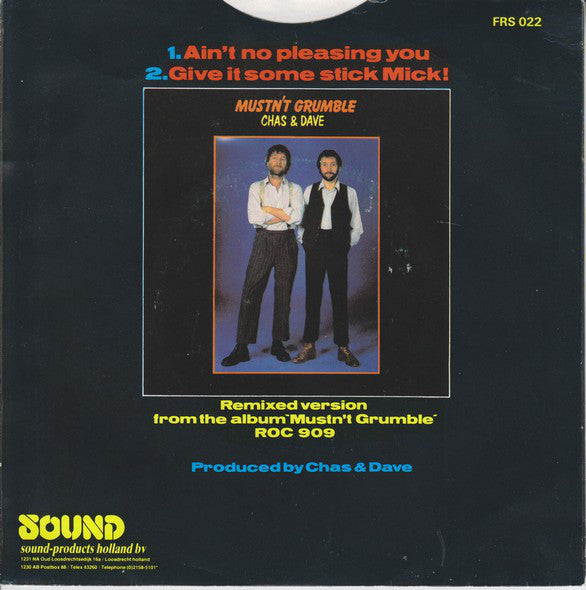 Chas & Dave - Ain't No Pleasing You 41095 Vinyl Singles Vinyl Very Good (VG) <br> Hoes Good Plus (G+)