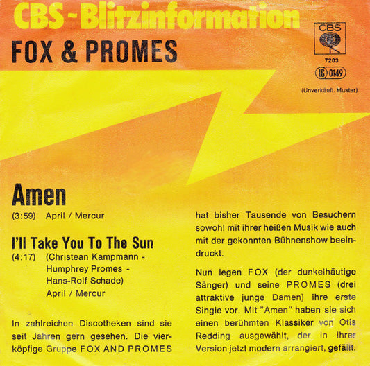 Fox & Promes - Amen Vinyl Singles Media VG+ \ Sleeve G+