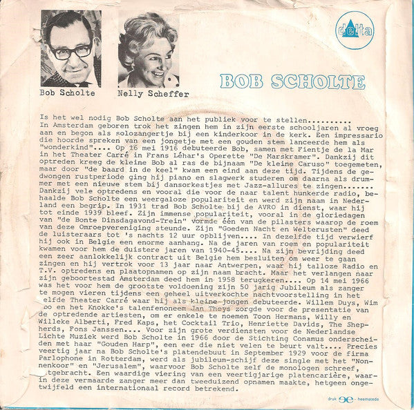 Bob Scholte En Nelly Scheffer - Nonnenkoor Vinyl Singles Vinyl Very Good (VG) <br> Hoes Good Plus (G+)