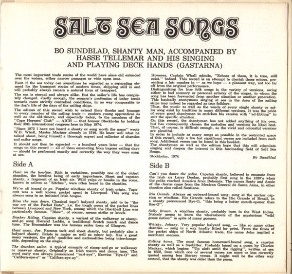 Bo Sundblad, Hasse Tellemar - Salt Sea Songs (Mini-Album) Vinyl Singles Vinyl Very Good (VG) <br> Hoes Good Plus (G+)