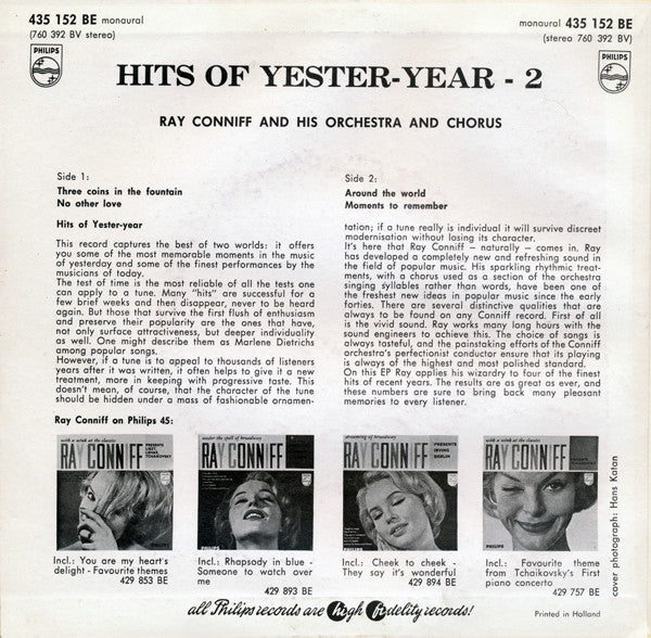 Ray Conniff And His Orchestra & Chorus - Taking A Look At Hits Of Yester-Year * Vinyl Singles EP Vinyl Very Good (VG) <br> Hoes Good Plus (G+)
