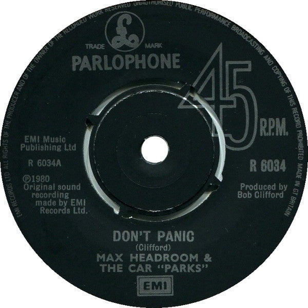 Max Headroom And Car Parks - Don't Panic Vinyl Singles Vinyl Very Good (VG) <br> Hoes Good Plus (G+)