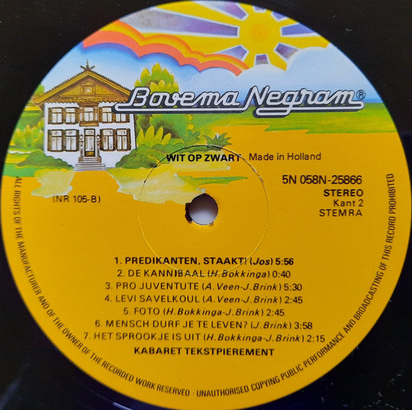 Kabaret Tekstpierement - Wit Op Zwart (LP) Vinyl LP