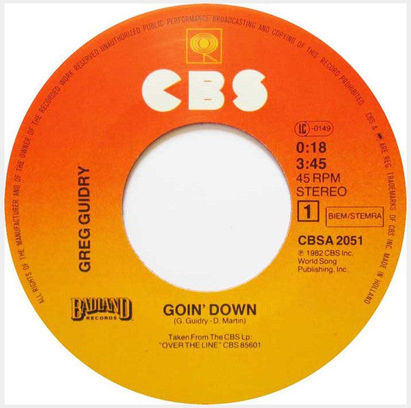 Greg Guidry - Goin' Down Vinyl Singles
