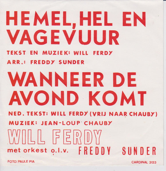 Will Ferdy - Wanneer De Avond Komt Vinyl Singles Vinyl Very Good (VG) <br> Hoes Good Plus (G+)