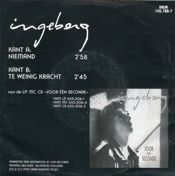 Ingeborg - Niemand Vinyl Singles Vinyl Very Good (VG) <br> Hoes Good Plus (G+)