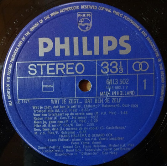 Frans Halsema & Gerard Cox - Wat Je Zegt... Dat Ben Je Zelf (LP) Vinyl LP Vinyl Zeer Goed / Hoesje Goed "VINYLSINGLES.NL"