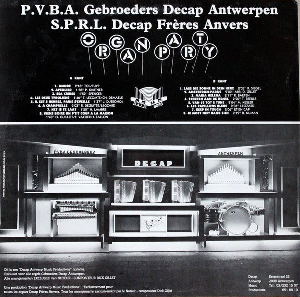 Decap Organ Antwerp - Organ Party (LP) Vinyl LP Vinyl Very Good (VG) <br> Hoes Good Plus (G+)