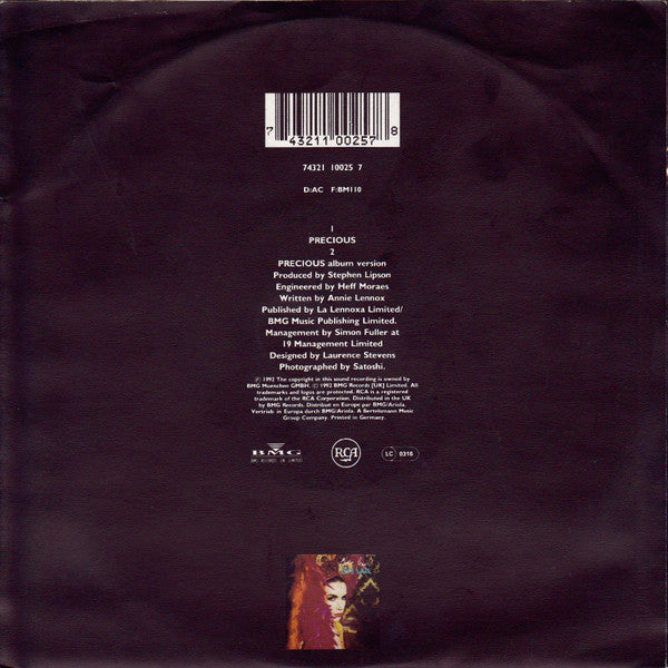 Annie Lennox - Precious Vinyl Singles Vinyl Very Good (VG) <br> Hoes Good Plus (G+)