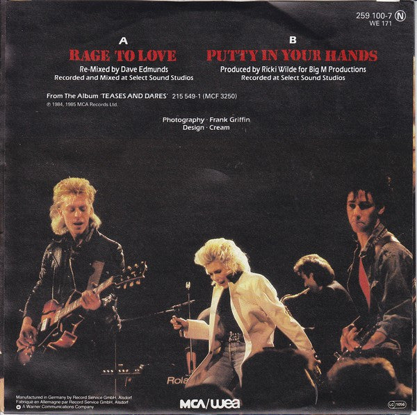 Kim Wilde - Rage To Love Vinyl Singles Vinyl Very Good (VG) <br> Hoes Good Plus (G+)