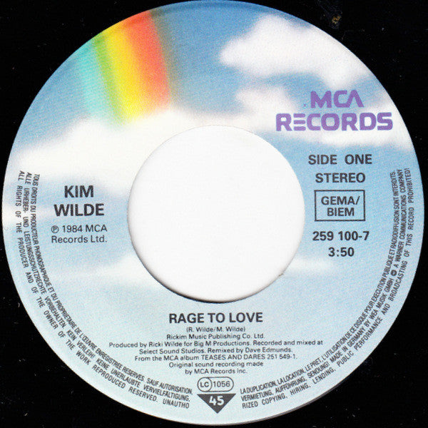 Kim Wilde - Rage To Love Vinyl Singles