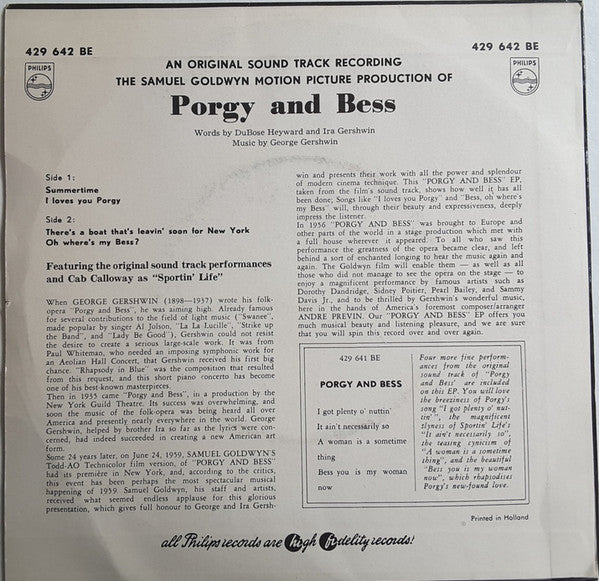 George Gershwin - Porgy And Bess Vinyl Singles EP Vinyl Very Good (VG) <br> Hoes Good Plus (G+)