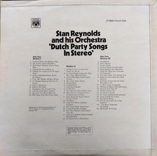 Stan Reynolds And His Orchestra - Dutch Party Songs In Stereo (LP) Vinyl LP Vinyl Very Good (VG) <br> Hoes Good Plus (G+)