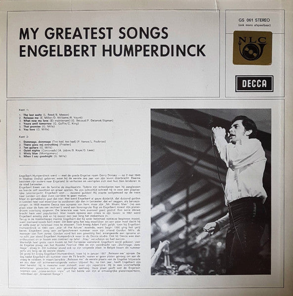 Engelbert Humperdinck - My Greatest Songs (LP) Vinyl LP Vinyl Very Good (VG) <br> Hoes Good Plus (G+)