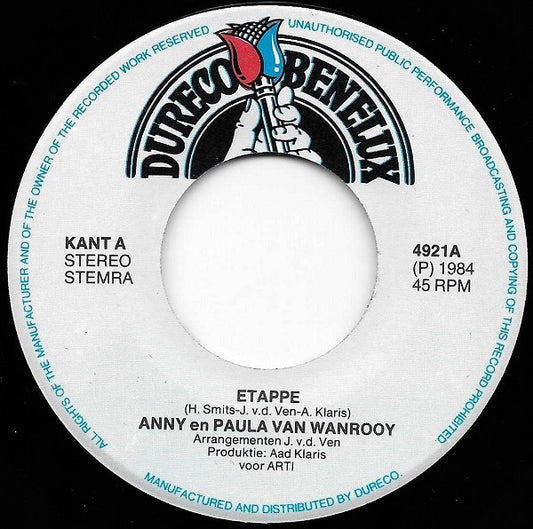 Anny & Paula van Wanrooy - Etappe Vinyl Singles Vinyl Zeer Goed / Hoesje Goed "VINYLSINGLES.NL"