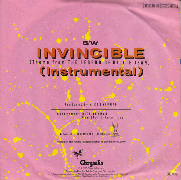 Pat Benatar - Invincible Vinyl Singles Vinyl (VG) <br> Hoes (G+)