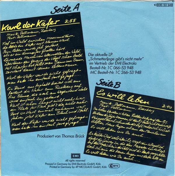 Gänsehaut - Karl Der Käfer Vinyl Singles Vinyl Very Good (VG) <br> Hoes Good Plus (G+)