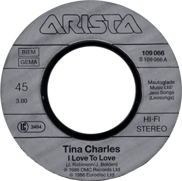 Tina Charles - I Love To Love 26441 Vinyl Singles Vinyl Very Good (VG) <br> Hoes Good Plus (G+)
