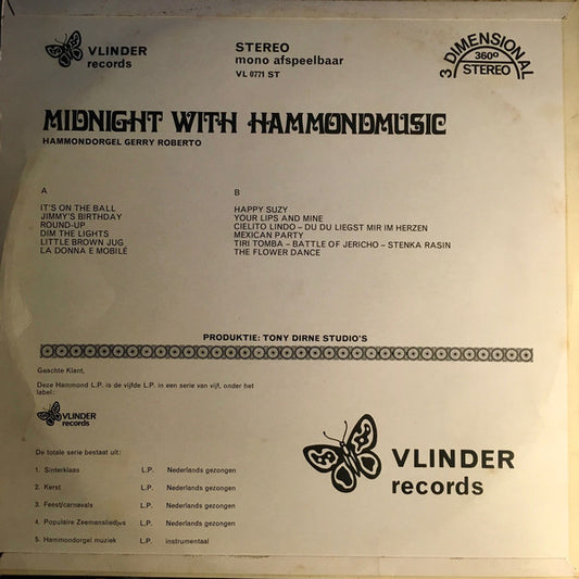 Gerry Roberto - Midnight With Hammondmusic (LP) Vinyl LP Vinyl Zeer Goed / Hoesje Goed "VINYLSINGLES.NL"