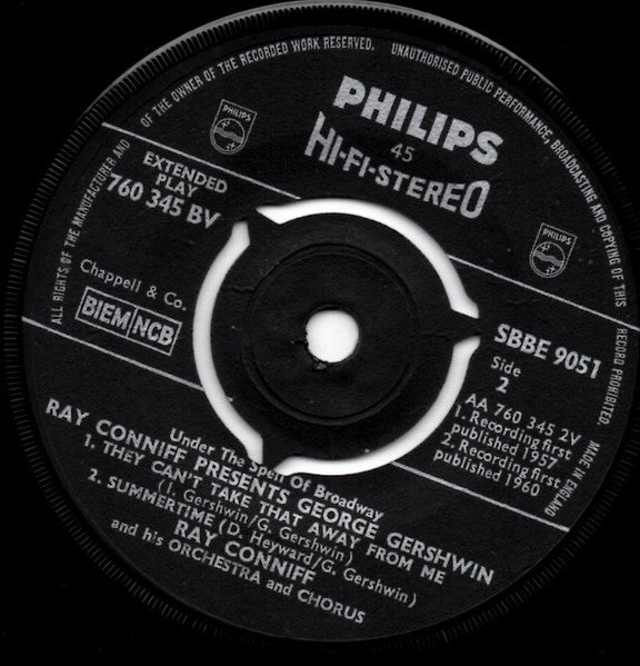 Ray Conniff And His Orchestra & Chorus - Under The Spell Of Broadway Vinyl Singles EP