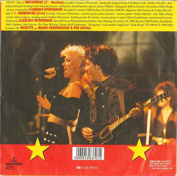 Roxette - Dangerous Vinyl Singles Vinyl Very Good (VG) <br> Hoes Good Plus (G+)