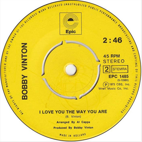 Bobby Vinton - Hurt Vinyl Singles Vinyl Very Good (VG) <br> Hoes Good Plus (G+)