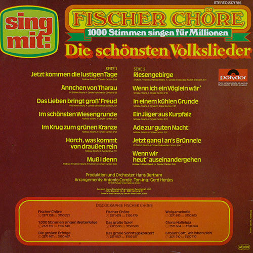 Fischer Chöre - Die Schönsten Volkslieder (LP) Vinyl LP Vinyl Very Good (VG) <br> Hoes Good Plus (G+)