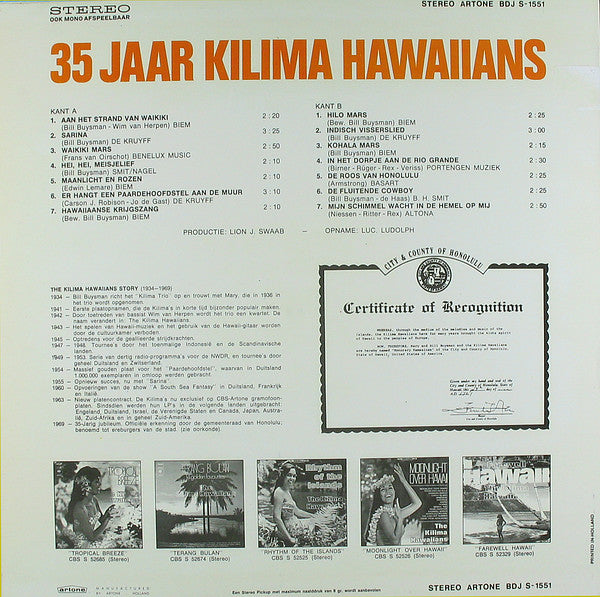 Kilima Hawaiians - ** Jaar Kilima Hawaiians (LP) Vinyl LP Vinyl Very Good (VG) <br> Hoes Good Plus (G+)