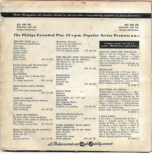 Malando And His Tango Orchestra - Campanillas 41396 Vinyl Singles EP Vinyl Zeer Goed / Hoesje Goed "VINYLSINGLES.NL"