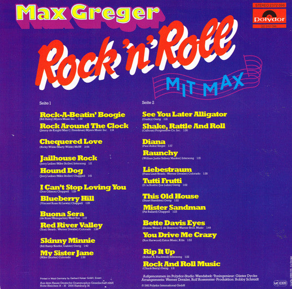 Max Greger - Rock 'N' Roll Mit Max (LP) Vinyl LP Vinyl Very Good (VG) <br> Hoes Good Plus (G+)