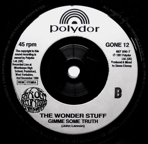 Wonder Stuff - Caught In My Shadow Vinyl Singles Vinyl Very Good (VG) <br> Hoes Good Plus (G+)