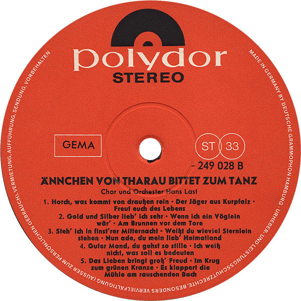 Chor Hans Last Und Orchester Hans Last - Ännchen Von Tharau Bittet Zum Tanz (LP) Vinyl LP
