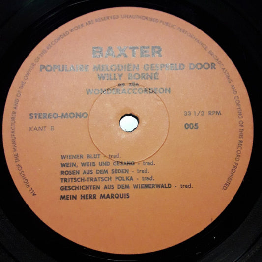 Willy Borne Op Zijn Wonderaccordeon - Populaire Melodien (LP) Vinyl LP Vinyl Zeer Goed / Hoesje Goed "VINYLSINGLES.NL"