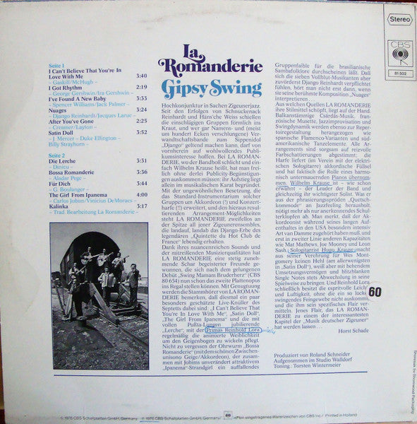 La Romanderie - Gipsy Swing (LP) Vinyl LP Vinyl Very Good (VG) <br> Hoes Good Plus (G+)