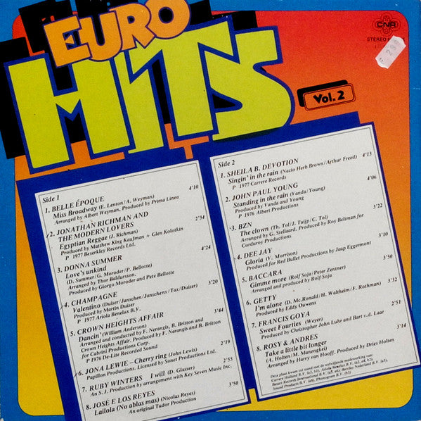 Various - Eurohits Vol. * (LP) Vinyl LP Vinyl Very Good (VG) <br> Hoes Good Plus (G+)
