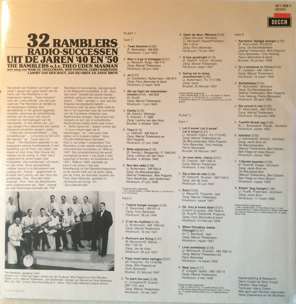 Ramblers - 32 Ramblers Radio-Successen Uit De Jaren '40 En '50 (LP) Vinyl LP Vinyl Very Good (VG) <br> Hoes Good Plus (G+)