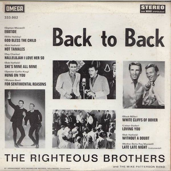 Righteous Brothers - Back To Back (LP) Vinyl LP Vinyl Very Good (VG) <br> Hoes Good Plus (G+)